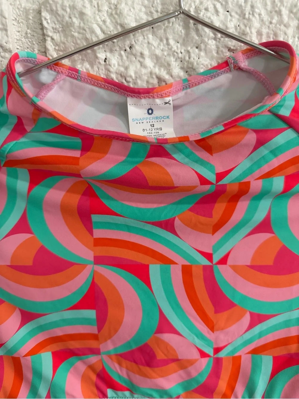 Snapper Rock Girls' Geo Melon Long Sleeve Swim Set in Coral, Turquoise & Pink